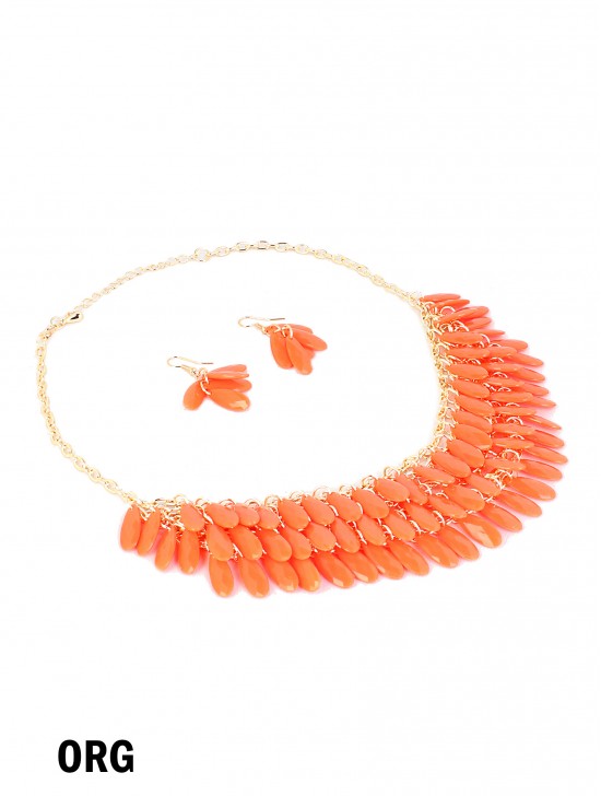 COLOUR BEAD NECKLACE WITH EARRING SET